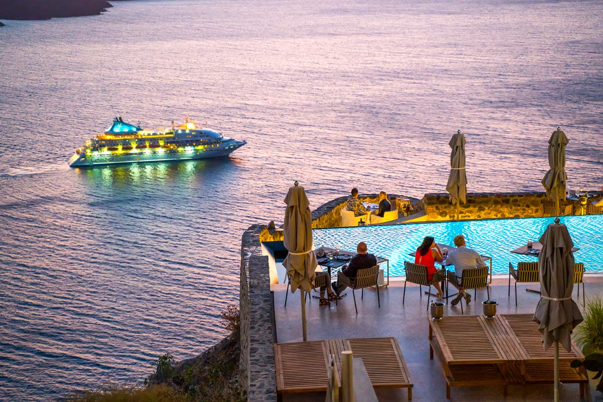 Dinner on Santorini during sunset
