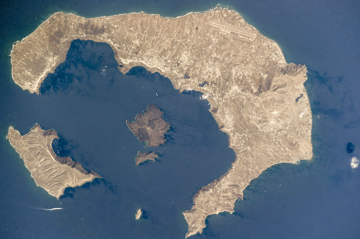 Santorini caldera satelite view
