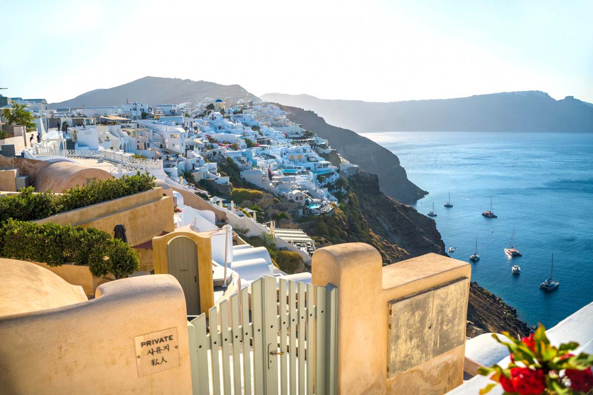 admiring caldera view on santorini