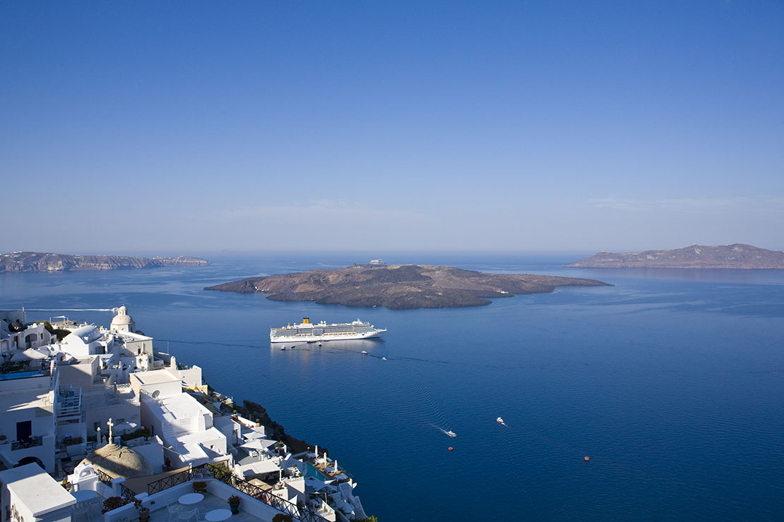 Santorini Caldera from Fira town, Greek island