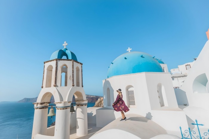 Blue Domes On Santorini