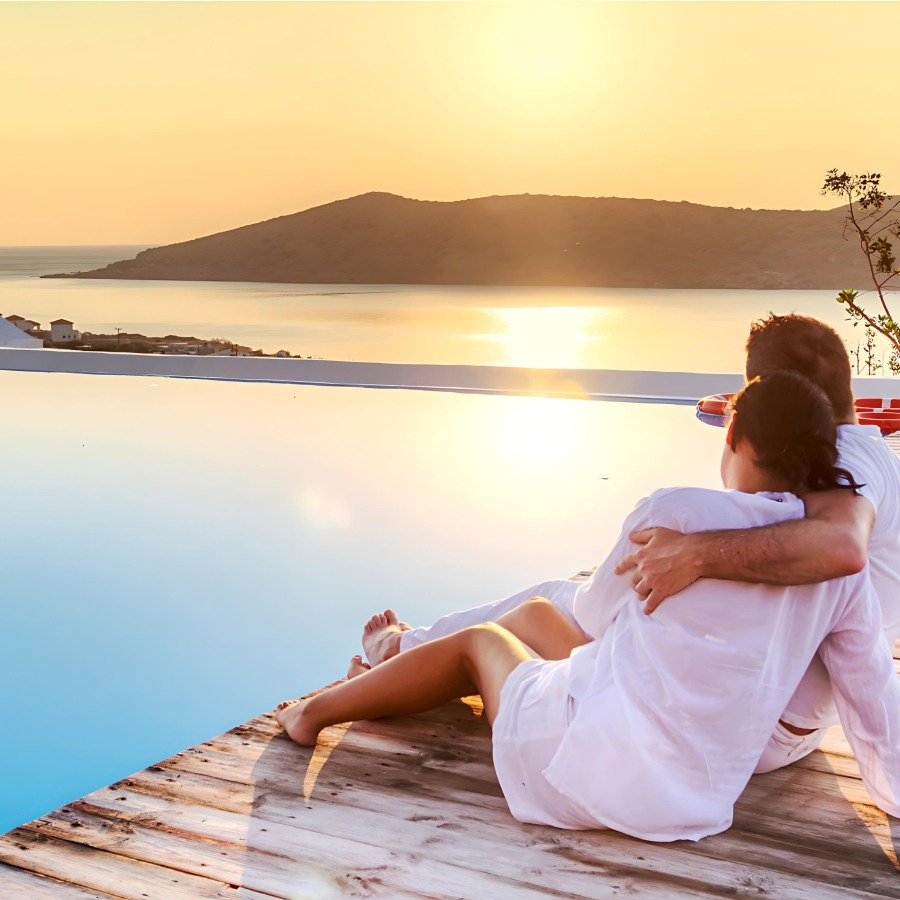 Couple On Holidays In Santorini Greece