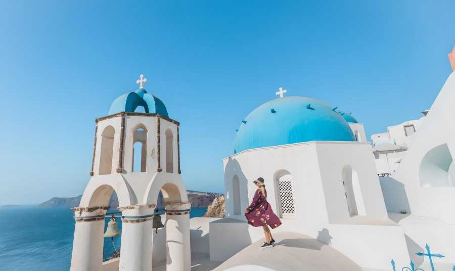 Blue Domes On Santorini